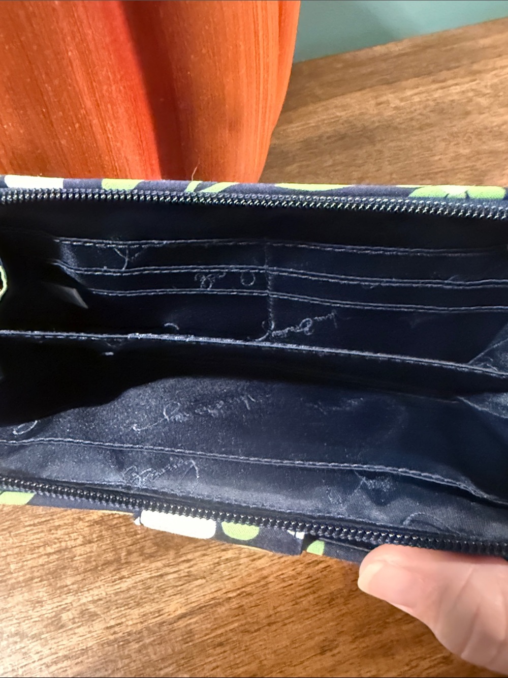 Vera Bradley Navy Floral Quilted Zip Wallet with Green Accents - Picture 6 of 7